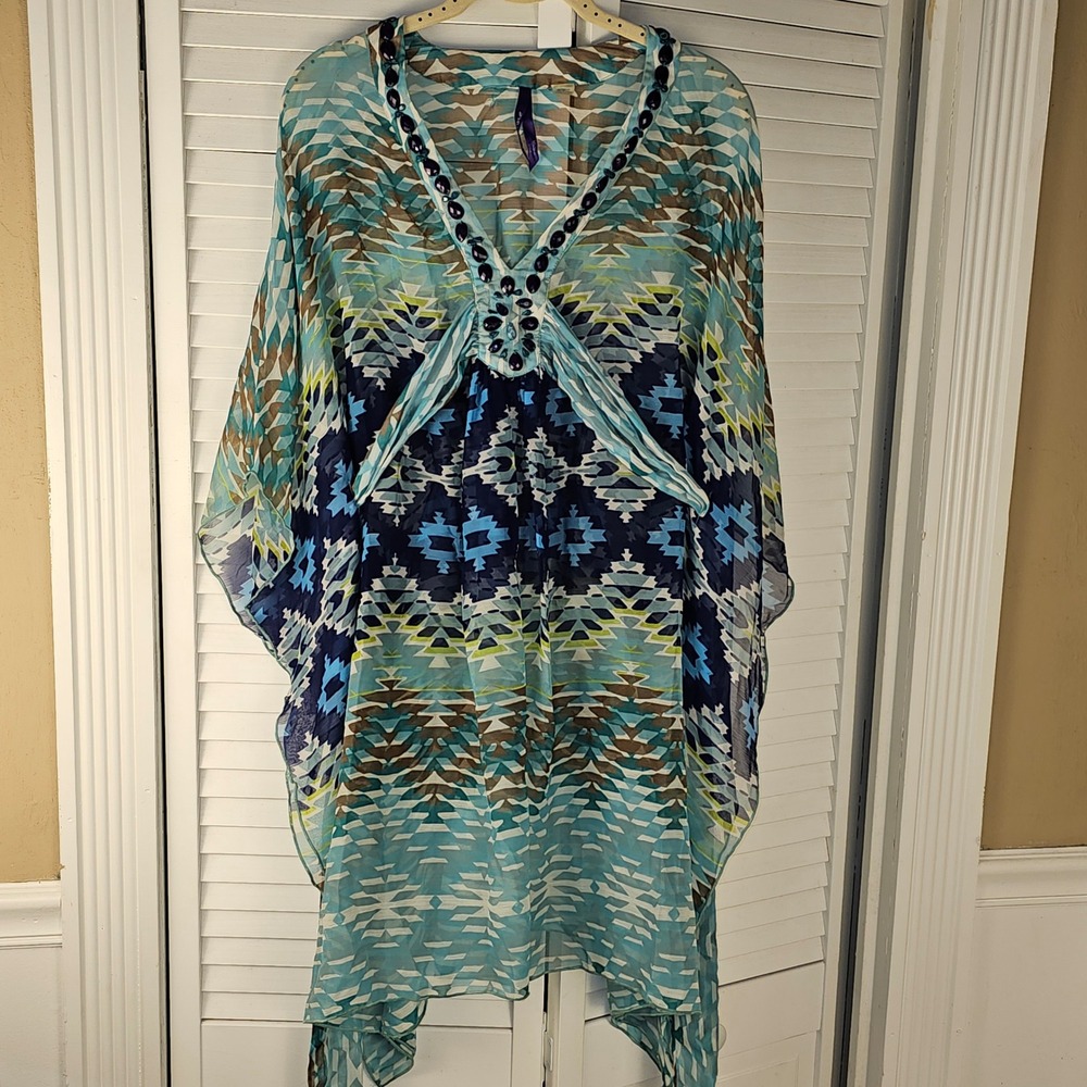 Seraphine Womens‎ Sheer Aztec Print Embellished Maternity Coverup Cover Up Small